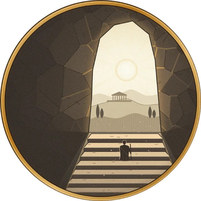 Ilustração da capa do Atlas: a saída de uma caverna, com uma escada que leva à luz
